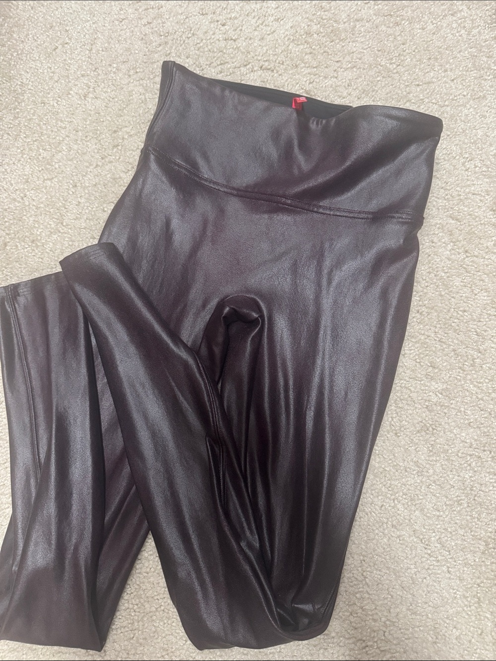 SPANX High-Waist Faux Leather Leggings - Deep Brown/Black Sheen
